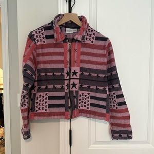 Carolina Colours Abstract American Flag Cropped Zip Jacket Size L *read descript